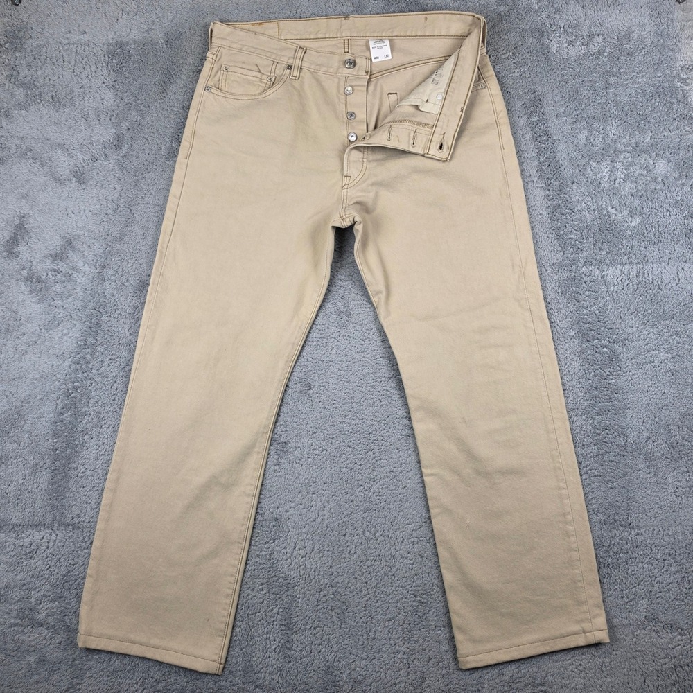 Levis 501 Button Fly Jeans Mens 36x32 Tan Khaki Original Straight Leg Cotton Y2K